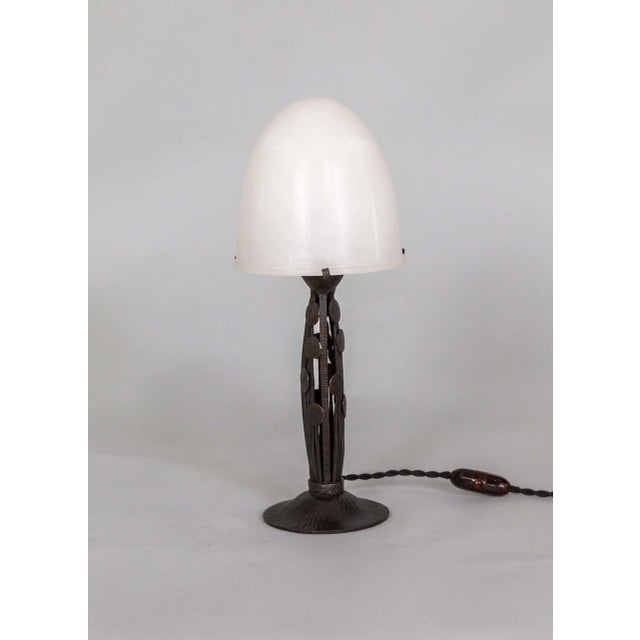 Alabaster 1920s Art Deco Iron Table Lamp with Alabaster Shade by Marcel Vasseur For Sale - Image 8 of 12