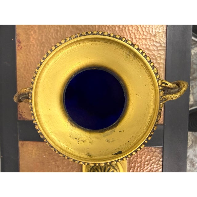 Metal Swedish Neoclassical Gilt Bronze-Mounted Cobalt Blue Vases, Pair For Sale - Image 7 of 12