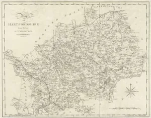 Large Antique County Map of Hertfordshire, England, 1805