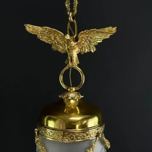 Art Nouveau Hanging Lamp Bronze with Eagle and Teardrop Shape, 1900s For Sale - Image 3 of 8