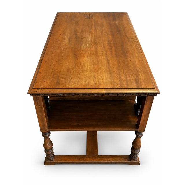 Martin Maddox Early 20th Century Maddox Jacobean Revival Wooden Library Table Writing Desk For Sale - Image 4 of 9