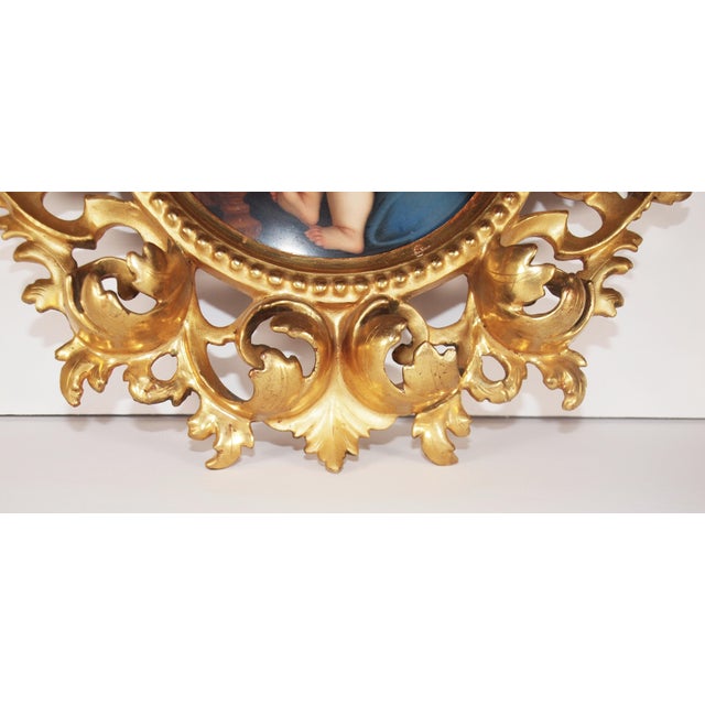 Antique Italian Hand Painted Madonna Della Seggiola Tile in Gold Gilt Frame For Sale - Image 4 of 7