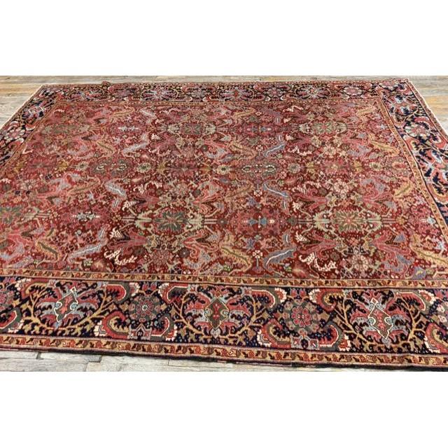 Late 19th Century 1890s Red Ground Geometric Antique Heriz Handknotted Room Size Rug For Sale - Image 5 of 5