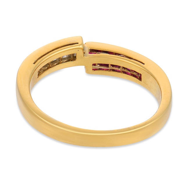 Vintage Ruby Diamond 18k Yellow Gold Bypass Ring, Size 6.75 For Sale In Los Angeles - Image 6 of 7