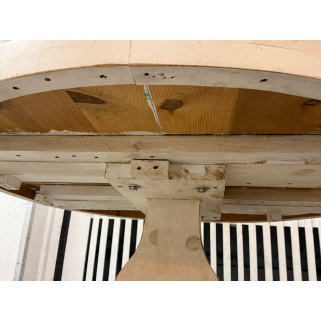 French Country Farmhouse Round Extension Dining Table + Four Chairs Set For Sale - Image 12 of 12
