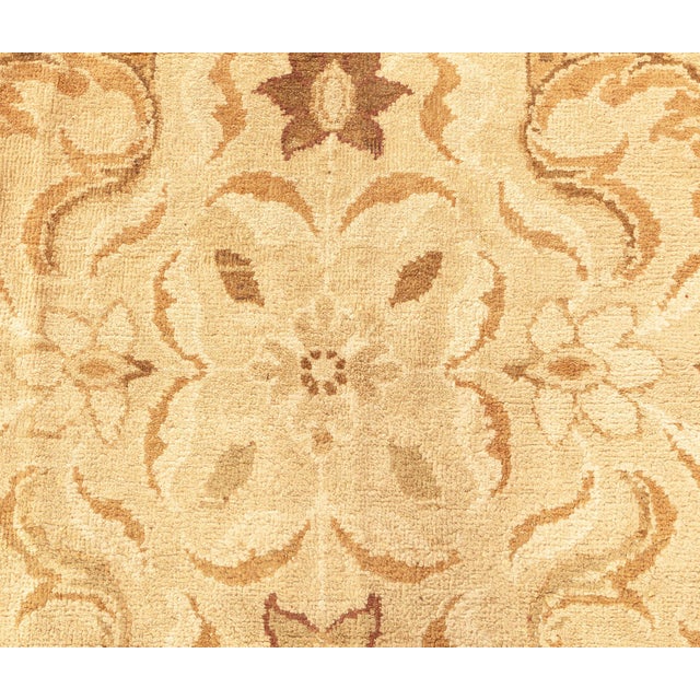 Brown Antique Indian Amritsar Botanic Brown, Beige Handmade Wool Carpet For Sale - Image 8 of 9