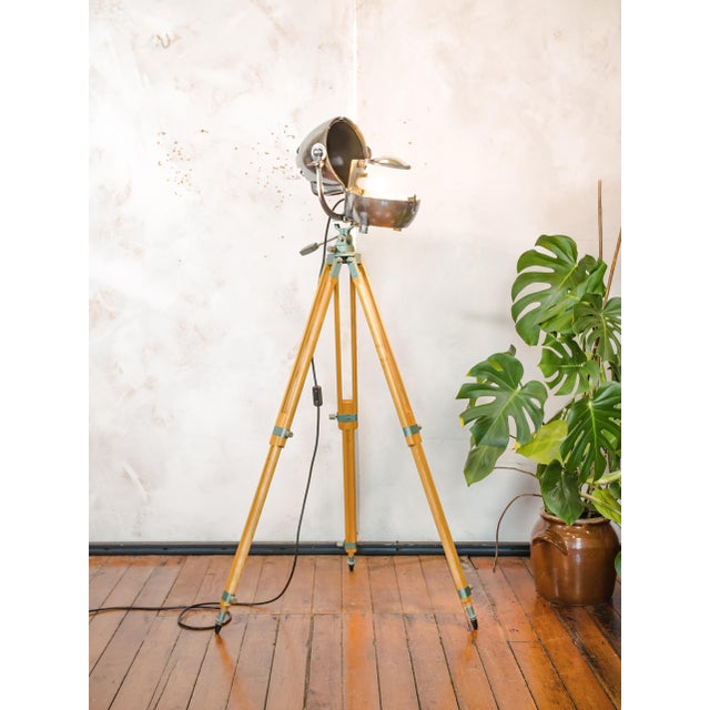Electric Patt 123 Theater Spotlight Floor Lamp on Wooden Berlebach Tripod from Strand, 1950s For Sale - Image 17 of 18