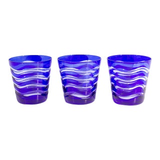 Blue Cut to Clear Tumblers and Glasses For Sale