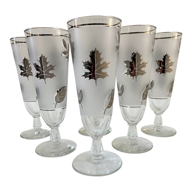 Vintage Sterling Silver Leaf Foliage Drinking Cocktail Glasses - Set of 7 For Sale