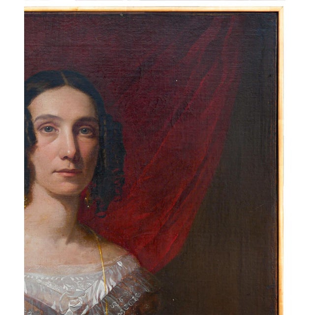 Textile Dark Red and Pink Antique Portrait of a Victorian Lady, 20th Century For Sale - Image 7 of 12