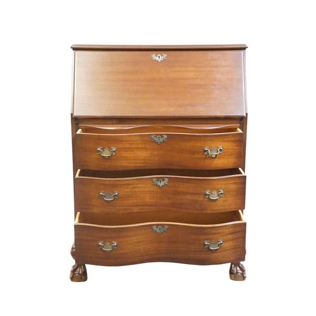 Wood Lammert's Furniture Solid Mahogany Traditional Style 31" Serpentine Front Secretary Desk For Sale - Image 7 of 14