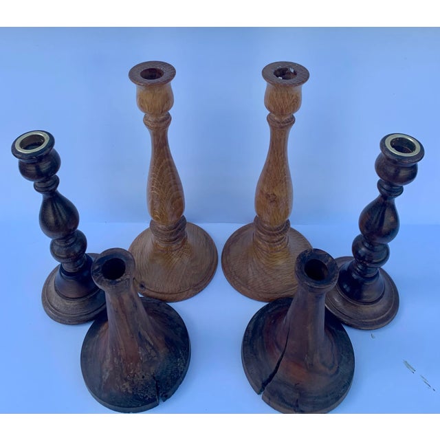 English Assortment of Turned Wood Candlesticks- Set of 6 For Sale - Image 3 of 11