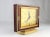 Jaeger Le Coultre rectangular clock in parchment and red leather. Brass dial and foot riser. Gilded dial background....