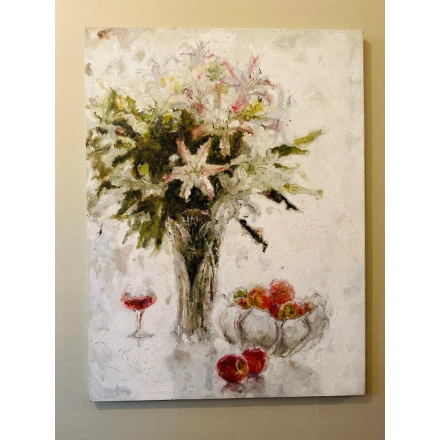 Large Vintage Floral Oil on Canvas For Sale - Image 4 of 11