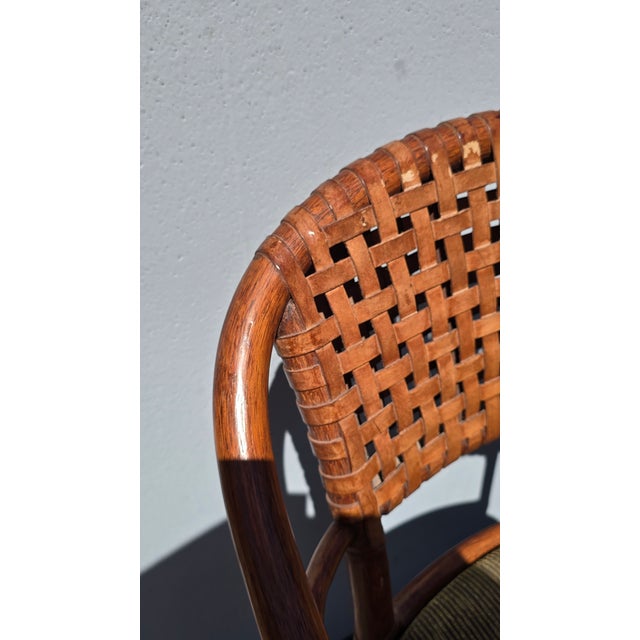 Wood Pair of Vintage McGuire Bamboo Woven Leather Swivel Bar Stools Barstool For Sale - Image 7 of 15
