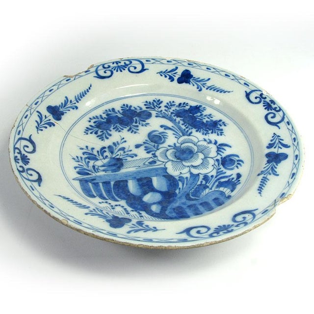 Large Dutch Delftware Blue and White Plate, 1700s For Sale - Image 6 of 10