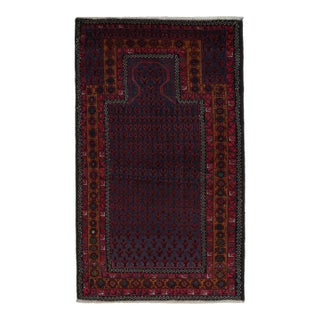 Rug & Kilim’s Baluch Tribal Rug in Navy Blue With Mihrab and Geometric Patterns For Sale