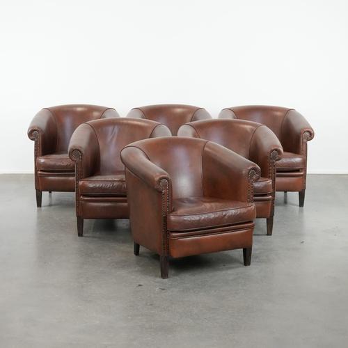 English Style Cognac Cowhide Club Armchairs, Set of 6 For Sale - Image 15 of 15