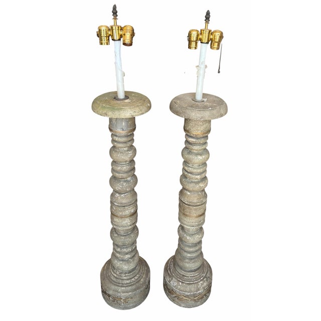 Pair of 18th C Style Italian Country Column Form Table Lamps.
