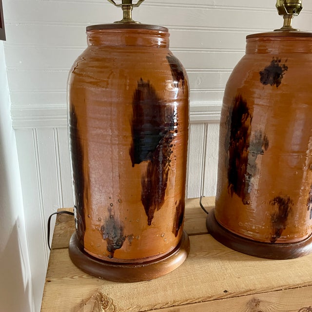 Large Vintage Redware Pottery Table Lamps a Pair Chairish