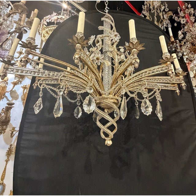 1940s 1940s French Silver Leaf and Crystal Chandelier 12 Lights For Sale - Image 5 of 9