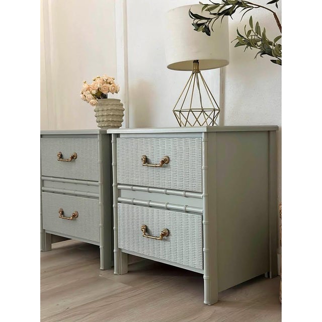 1960s Sage Green-Blue Nightstands Refinished (Style of Henry Link), A Pair For Sale - Image 6 of 6