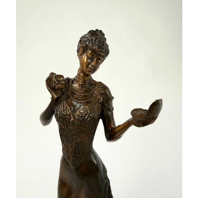 Mid-20th C. Bronze Sculpture - Woman With Mirror For Sale - Image 4 of 9