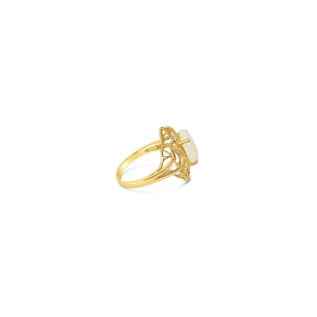 Contemporary Solitaire Opal Ring 14k Yellow Gold, Size 3 For Sale - Image 3 of 4