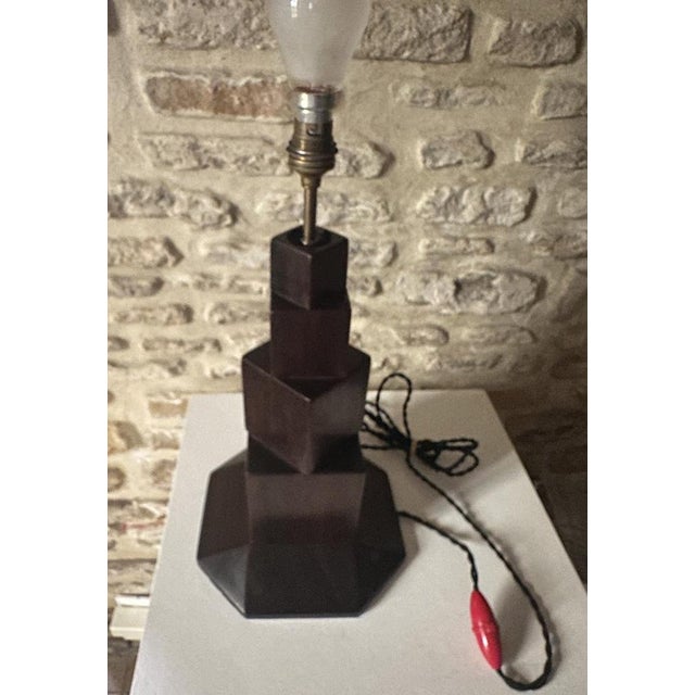 Wood Vintage Art Deco Cubist Table Lamp, 1930 For Sale - Image 7 of 17