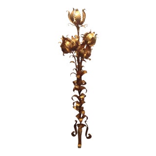 Italian Hollywood Regency Gilt Floral Floor Lamp For Sale