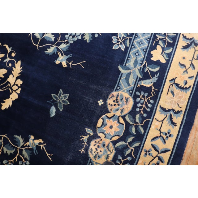 Art Deco Vintage Navy Chinese Peking Rug - 8'11" x 11'6" For Sale - Image 3 of 8