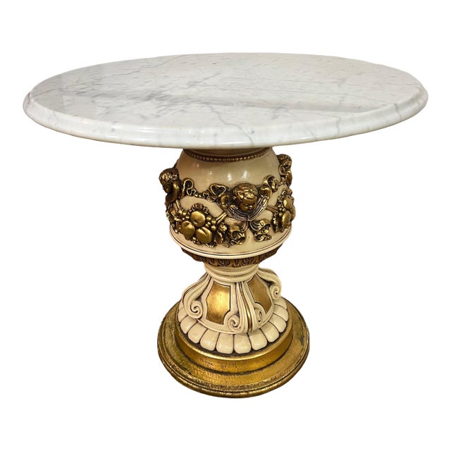 Set of 2 1966 Fuggiti Studios Cherub Hollywood Regency Marble Stands For Sale