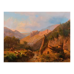 19th Century "Apuan Mountains" Italian Mountain Landscape Oil Painting by Andreas Marko, Framed