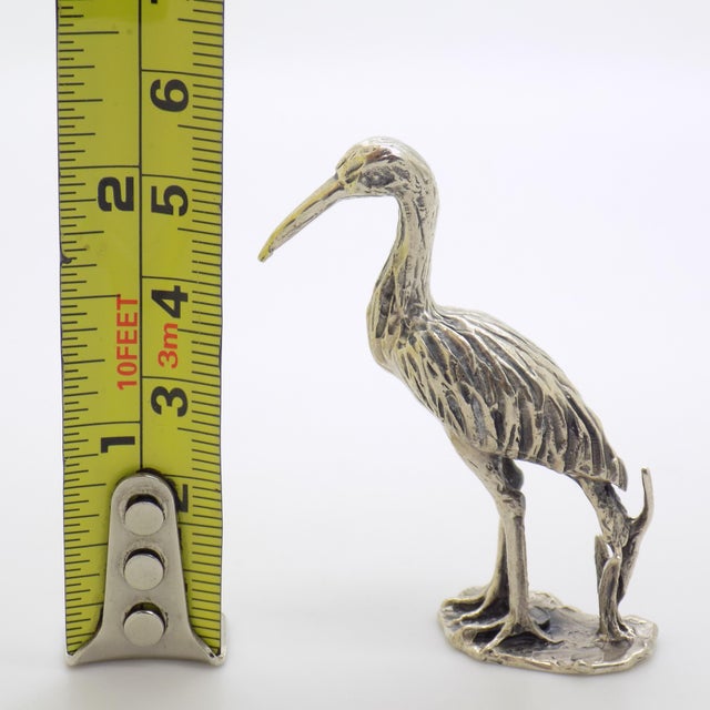Vintage Italian Handmade Genuine Silver River Bird Heron Solid & Rare Figurine Detailed Sculpture For Sale - Image 9 of 9