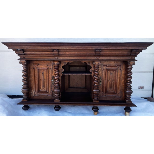 Antique Oak Buffet with Twisted Wooden Balusters, 1890-1910 For Sale - Image 11 of 18