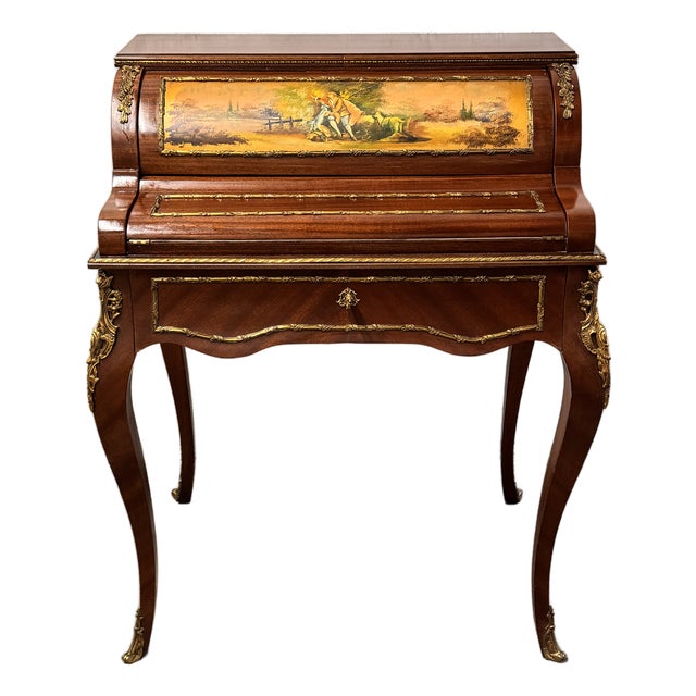 Late 20th Century French Louis XV Vernis Martin Style Rolltop Desk For Sale