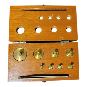 Antique Set of Brass Jewelers Weights in Wooden Case