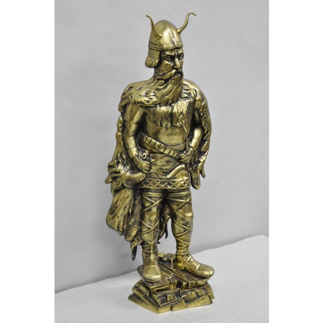 Vintage Scandanavian Viking Soldier Figure Solid Brass Fireplace Tool Set For Sale - Image 9 of 17