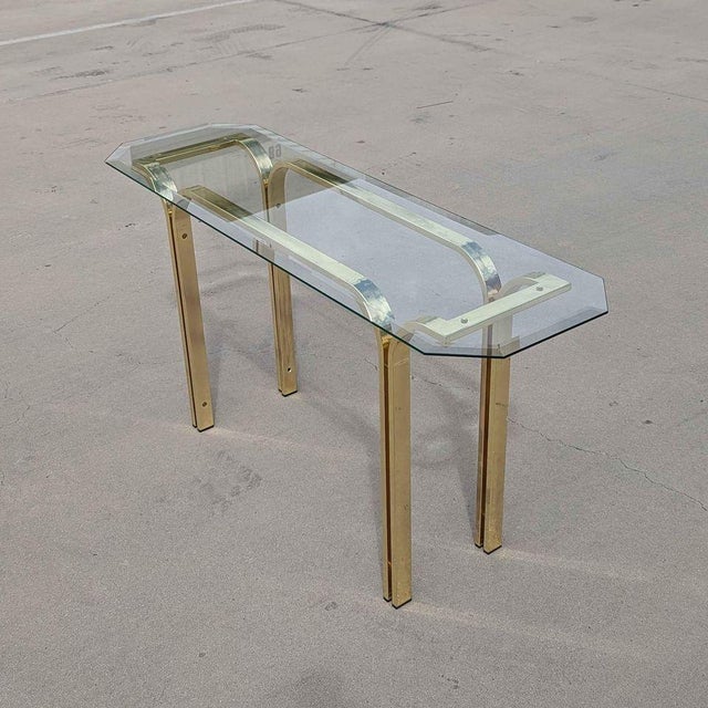 Metal Vintage Brass and Glass Console Table, Mid-Century, Hollywood Regency For Sale - Image 7 of 13