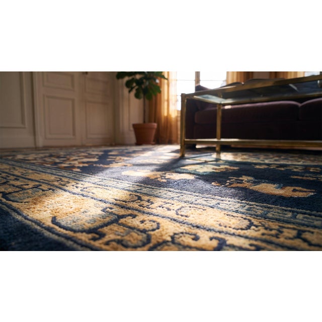 Traditional Floral-Medallion Design in a Navy Background Color Antique Chinese Peking Rug For Sale - Image 14 of 15
