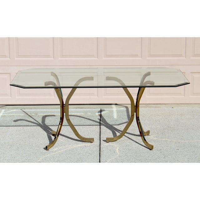 Milo Baughman Rare Vintage Mid-Century Modern Brass & Glass Dining Table | Milo Baughman Style, 1980s For Sale - Image 4 of 12