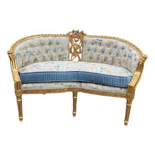 Late20C French Maker Louis XVI Gold Beech Settee - 1 Pc For Sale