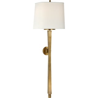 Thomas O'Brien for Visual Comfort Signature Edie Baluster Sconce in Hand-Rubbed Antique Brass with Linen Shade For Sale