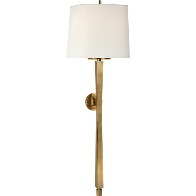 Thomas O'Brien for Visual Comfort Signature Edie Baluster Sconce in Hand-Rubbed Antique Brass with Linen Shade For Sale