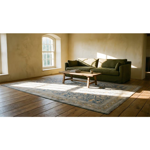 Textile 1920s Blue Navy Mostofi Antique Persian Tabriz Rug 11' 6" X 16' Handknotted Wool Carpet For Sale - Image 7 of 9