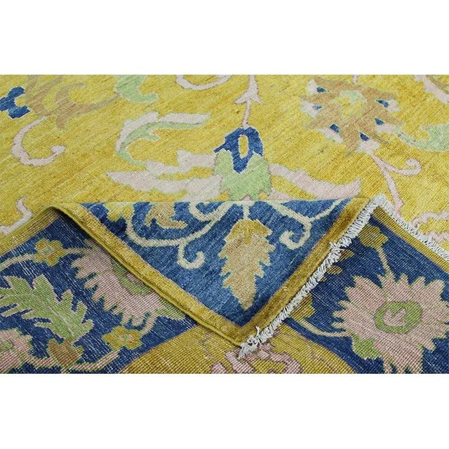 Traditional Handwoven Yellow/Blue Traditional Indian Agra Area Rug 12'4" X 15'4" For Sale - Image 3 of 10