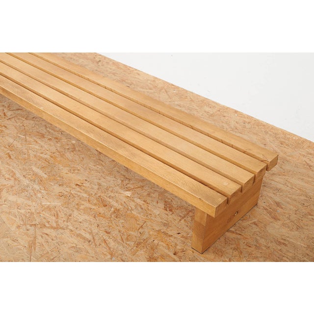 Wooden Bench with Legs and Slats in Oak, 1970s For Sale - Image 4 of 14