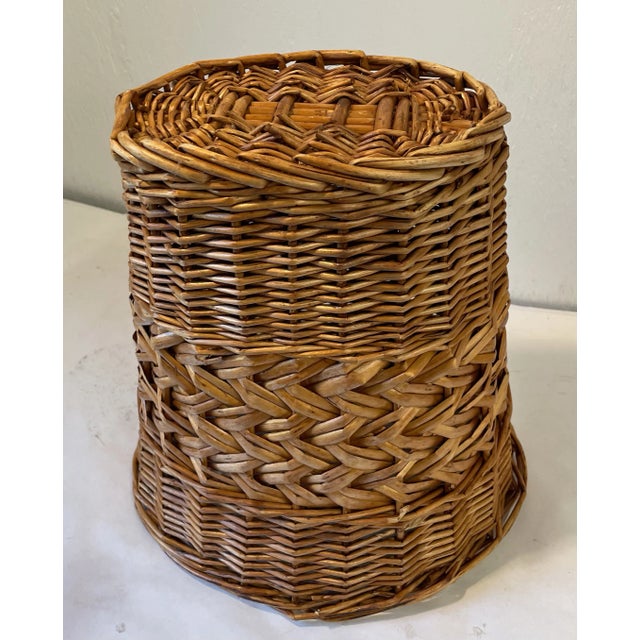 Brown Vintage Wicker Trash Can For Sale - Image 8 of 8