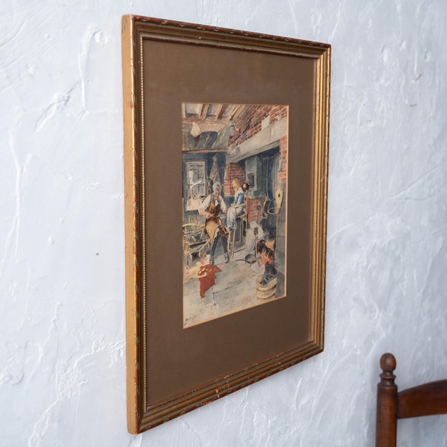 Watercolor of a Cobbler's Workshop Interior, Signed D'Artois, 1902 For Sale - Image 4 of 5