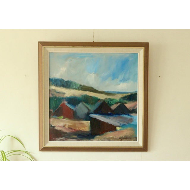 Valdemar Öberg, Landscape with Buildings, 1960s, Oil on Canvas, Framed For Sale - Image 11 of 11